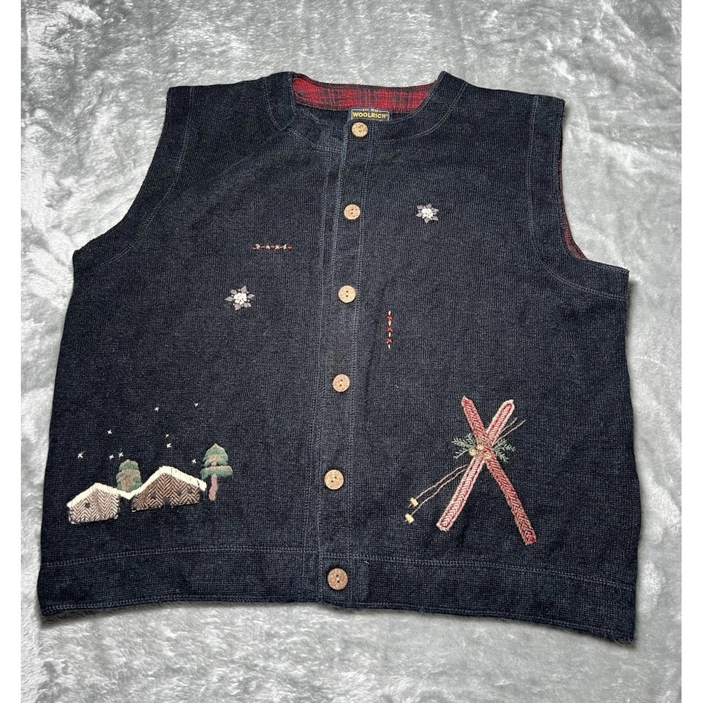 Woolrich Vest Women Size‎ XL Petite Embroidered Sweater Winter Ski Snow Holiday